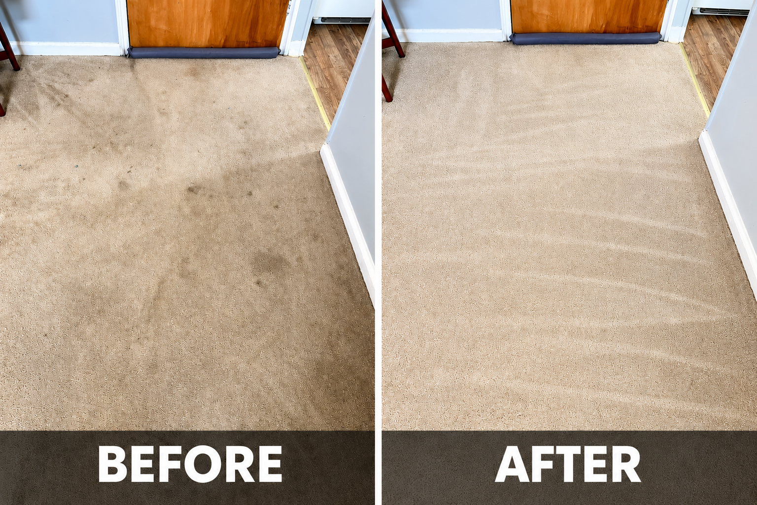 Carpet cleaning before and after by Spotless Floors and More